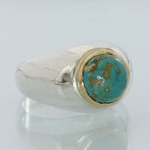 American Turquoise Handmade Sterling Silver and 18K Gold Gents Ring size 8.5