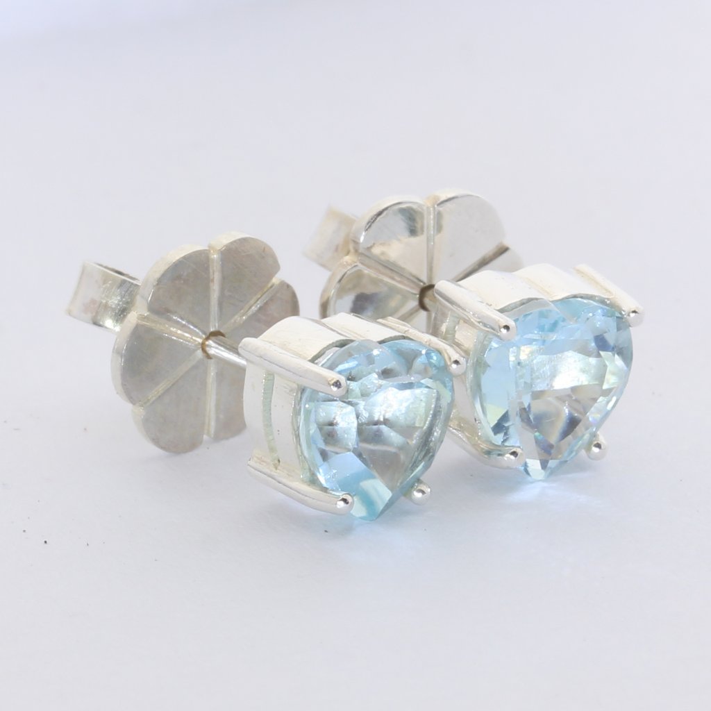 Light Blue Topaz Heart Gems 925 Silver Studs Ladies Post Pair Earrings Design 80