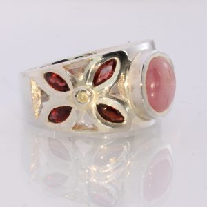 Rhodolite Garnet Pink Star Sapphire Diamond Handmade Silver Ring #1506 Size 12.5