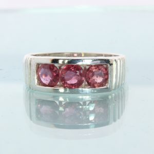 Cambodian Red Ruby Hand Tooled Sterling Silver Channel Set Unisex Ring size 8.5