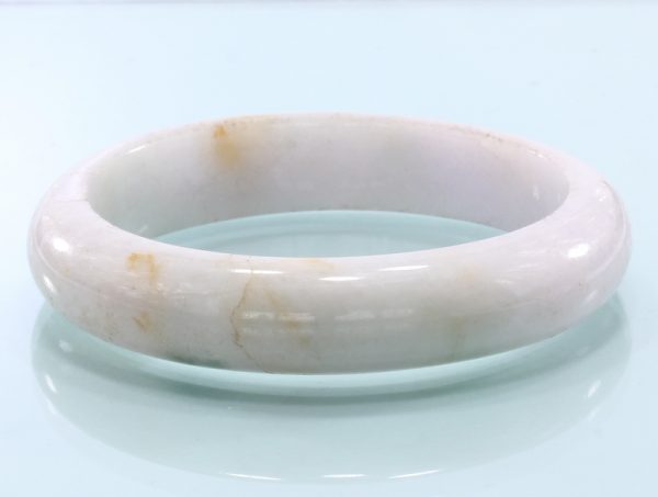 53 mm Burma Rust Marked White Jadeite Untreated Stone Bangle Bracelet 6.6 inch