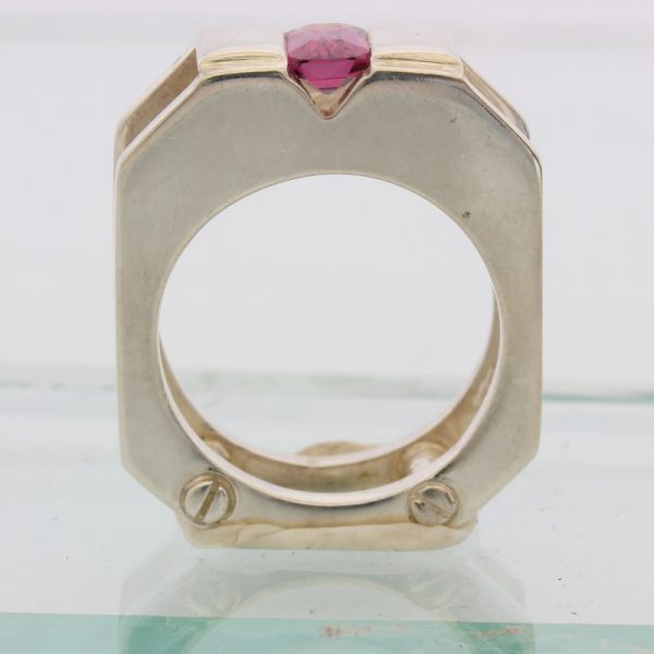 Raspberry Rhodolite Garnet Unisex Gents Handmade Sterling Silver Ring size 7.5