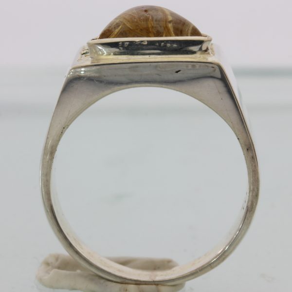 Golden Rutile Quartz and Tsavorite Garnets Handmade Sterling Silver Ring sz 11.5