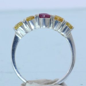 Red Ruby and Yellow Sapphire Handmade 925 Silver Ladies Five Stone Ring size 8