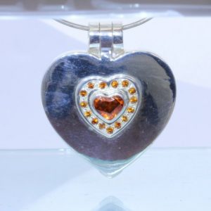 Orange Spessartite Garnet Heart Hand Tooled 925 Silver Hinged Box Locket Pendant