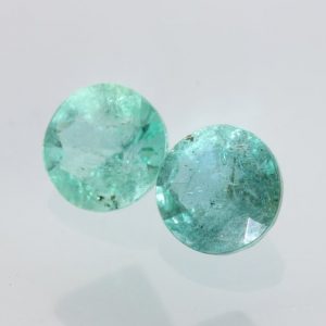 Matched Pair Untreated Emerald Green Beryl Faceted Round Cut Gems 1.02 carat