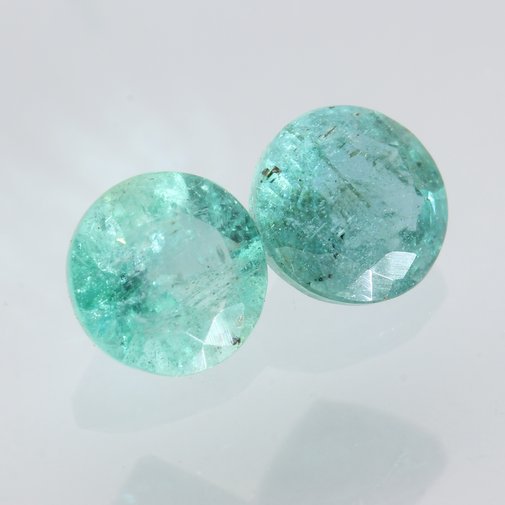 Matched Pair Untreated Emerald Green Beryl Faceted Round Cut Gems 1.02 carat