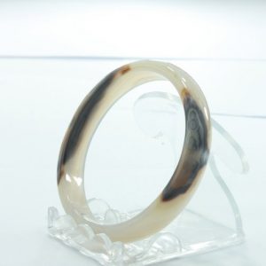 Quartz Bangle White Cloudy Stone Blend Natural Inclusion Bracelet 7.0 inch 56 mm