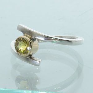 Green Yellow Mali Garnet Handtooled Sterling Silver Solitary Ladies Ring size 7