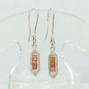 Pair Orange Sapphire Dangle Stick Earrings 925 Ladies Shepherds Hook Design 484