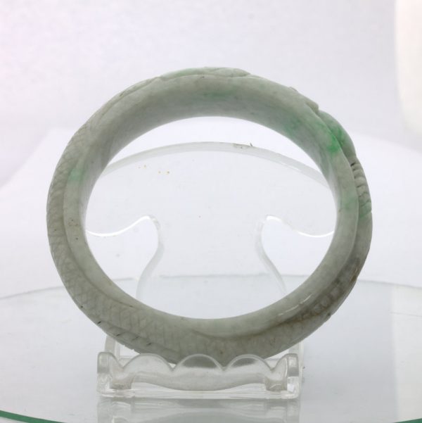 Jade Bangle Dragon Phoenix Carved Grade A Jadeite Stone Bracelet 7.05 inch 57 mm