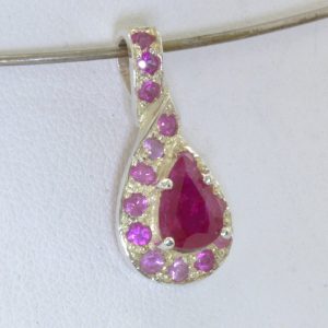 Pendant Natural Red Ruby 7x5 Pear Pink Sapphire Silver Ladies Ribbon Design 329