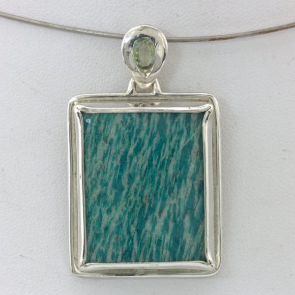 Pendant Square Teal Amazonite Green Sapphire Unisex Handmade Silver Design 263