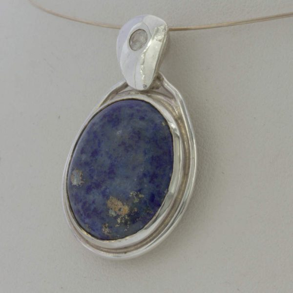 Pendant Burma Denim Lapis Lazuli White Sapphire Handmade Silver Unisex Design 67