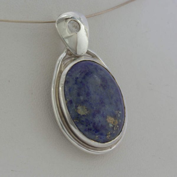 Pendant Burma Denim Lapis Lazuli White Sapphire Handmade Silver Unisex Design 67