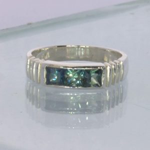 Ring Australian Blue Green Sapphire Silver size 6.25 Channel Set Unisex Design 6