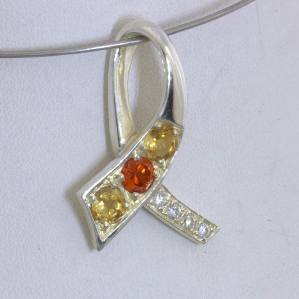 Pendant Orange Sapphire Yellow Citrine CZ 925 Ladies Awareness Ribbon Design 228