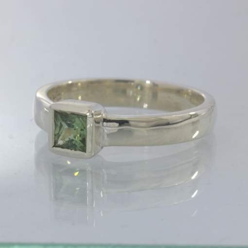 Ring Square Green Sapphire Handmade Stackable Silver Unisex size 5.5 Design 530