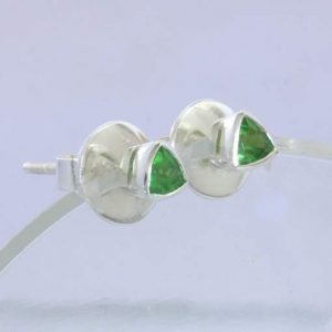 Earrings Tsavorite Green Garnet Trillion 925 Silver Pair Post Studs Design 607