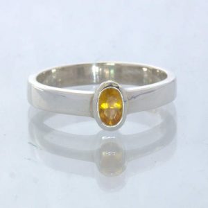 Yellow Zircon 925 Silver Stackable Solitaire Ring size 6.75 Stacking Design 530