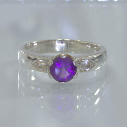 Purple Amethyst White Sapphire Handmade Silver Ladies Ring Size 6.75 Design 190