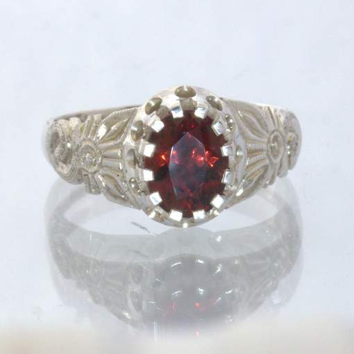 Red Garnet Handmade Silver Ladies Statement Ring size 7 Angel Flower Design 34
