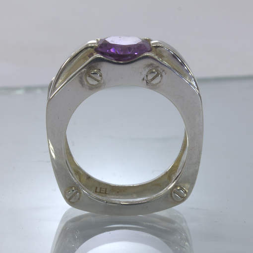 Purple Amethyst Handmade Silver Gents Mechanical Style Ring size 11 Design 502