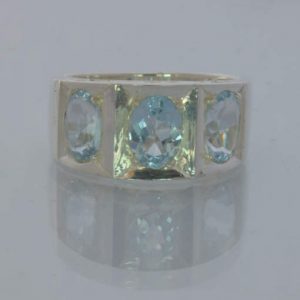 Light Blue Topaz Ovals Handmade Silver Gents Filigree Ring size 10.25 Design 430