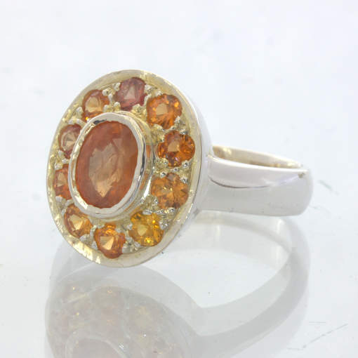 Orange Sapphire Fanta Gems Handmade 925 Silver Ladies Halo Ring size 7 Design 12
