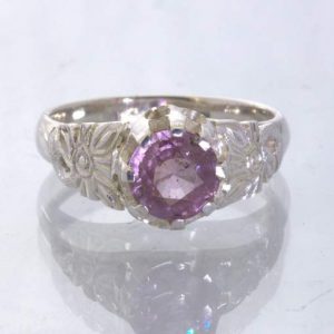 Purplish Pink Burma Spinel Silver Statement Ring size 6 Angel Flower Design 34