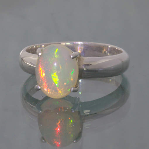 Welo Opal Colorful Oval Cabochon Handmade Silver Ladies Ring size 7 Design 121