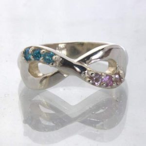 Pink Sapphire Swiss Blue Topaz Silver Figure 8 Infinity Ring size 6 Design 511