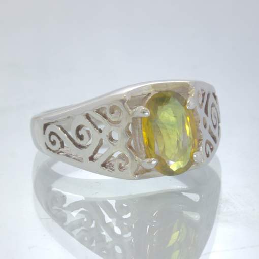 Yellow Blue Party Sapphire Oval Sterling Ring Size 8 Filigree Ajoure Design 1