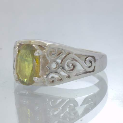 Yellow Blue Party Sapphire Oval Sterling Ring Size 8 Filigree Ajoure Design 1