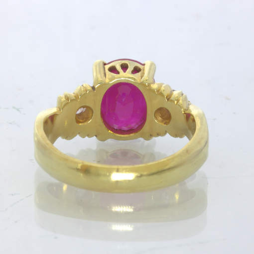 Red Burma Ruby White Zircons Handmade 18K Gold Ladies Ring size 7 Design 661