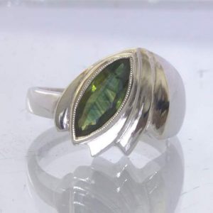 Green Blue Party Sapphire 925 Silver Unisex Ring size 8.75 Cascading Design 195
