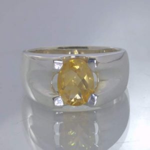 Yellow Burma Citrine Oval Solitaire Sterling Silver Ring size 10.25 Design 318