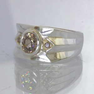 Cambodia Cognac Zircon Cognac Diamond Sterling Silver Ring Size 9.25 Design 26