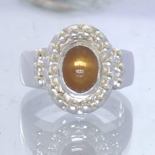 Tanzanian Sunstone Confetti Cross 925 Silver Dome Halo Ring Size 9.5 Design 119