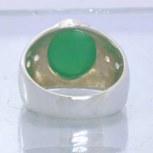 Green Chrysoprase Cab White Sapphire 925 Silver Gents Ring Size 9.75 Design 357