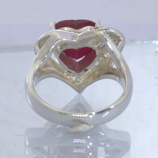 Lab Created Red Ruby Heart White Sapphire Sterling Ladies Ring size 9 Design 91