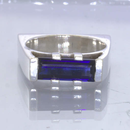 Blue Sapphire Lab Created Rectangle Gem 925 Ring Size 7 Square Bridge Design 120