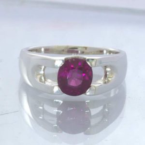 Red Purple Rhodolite Garnet 925 Silver Ring size 8 Unisex Solitaire Design 22