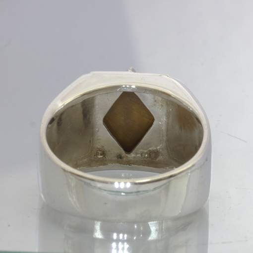 Tigers Eye Burma Gemstone Cognac Diamond 925 Silver Ring size 9.5 Design 382