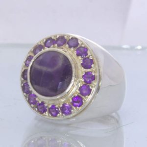 Purple Burmese Amethyst Agate Amethyst Halo 925 Gents Ring size 10.5 Design 52