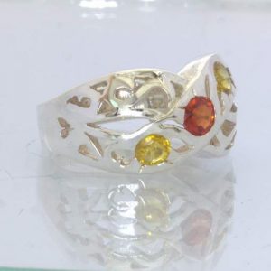 Red Orange Yellow Sapphire 925 Silver Ring Size 7.5 Ajoure Wide Woven Design 665