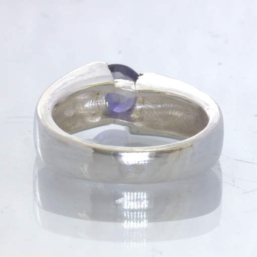 Blue Violet Iolite Gemstone 925 Silver Unisex Ring size 5.5 Offset Design 198