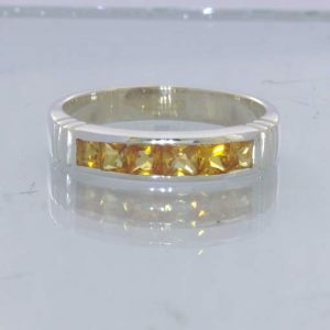 Yellow Orange Sapphire 3mm Square Gems Sterling Ring Size 10 Channel Design 6