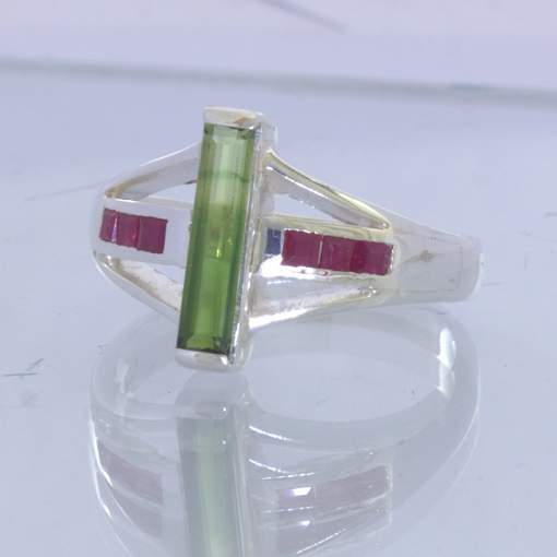 Bi Color Green Yellow Tourmaline Red Ruby 925 Statement Ring Size 10 Design 500