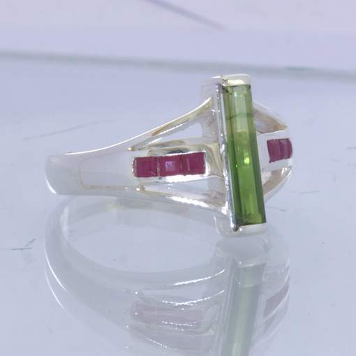 Bi Color Green Yellow Tourmaline Red Ruby 925 Statement Ring Size 10 Design 500